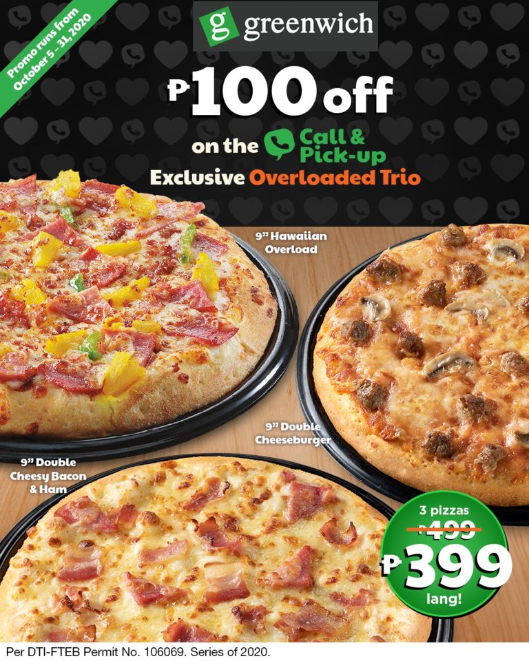 Greenwich Overloaded Trio P100 OFF Promo | Manila On Sale