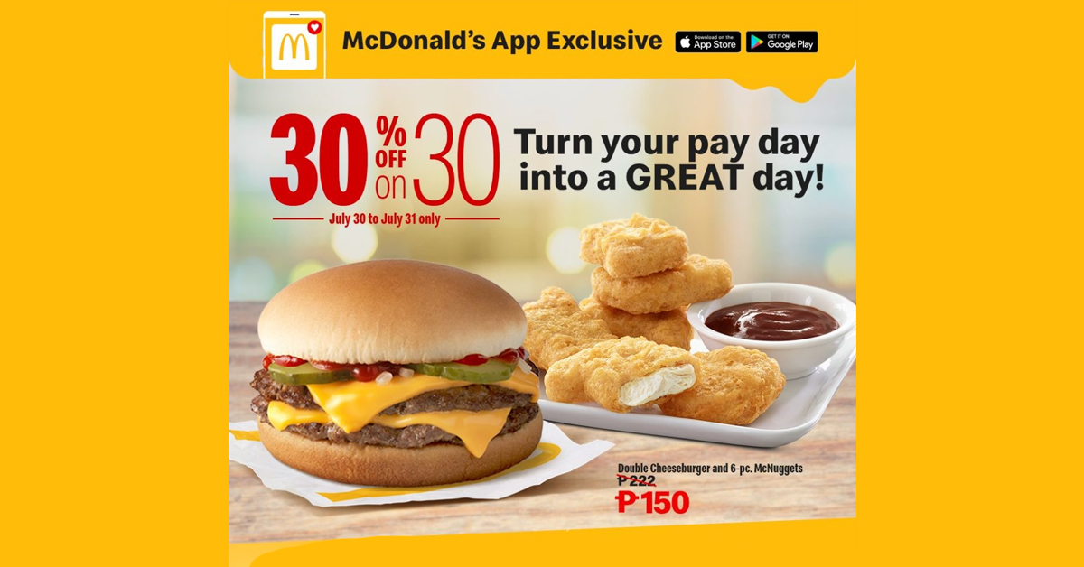 McDonald’s 30 OFF on 30th Promo Manila On Sale