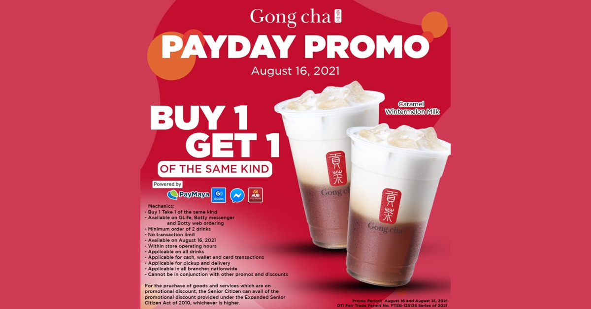 Gong cha BUY 1 GET 1 Payday Promo Manila On Sale